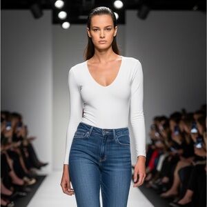 Amazon White V-Neck Bodysuit